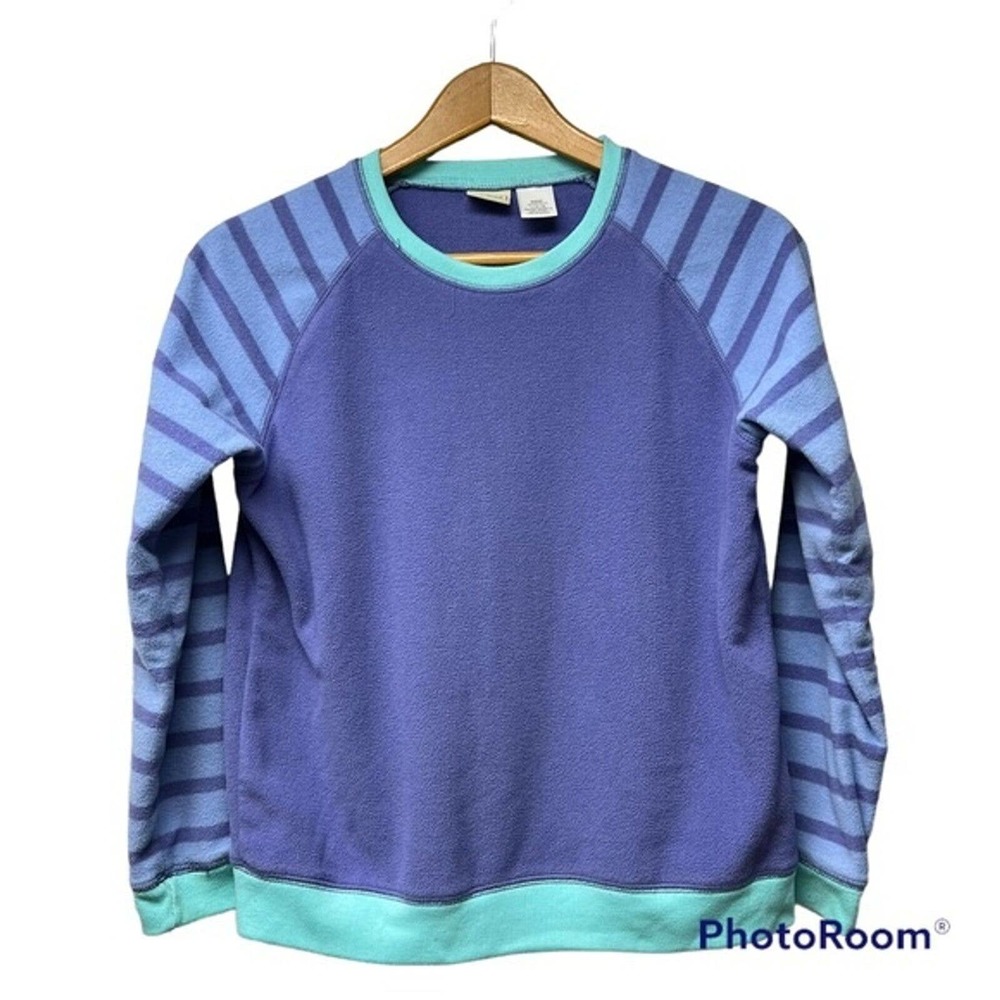 LL Bean Kids Fleece Crewneck Pullover Size L 14-16 Purple and Teal